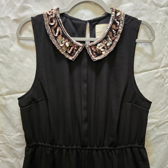 Modcloth black chiffon knee length sleeveless dress gold sequin beaded collar XL - Picture 2 of 13